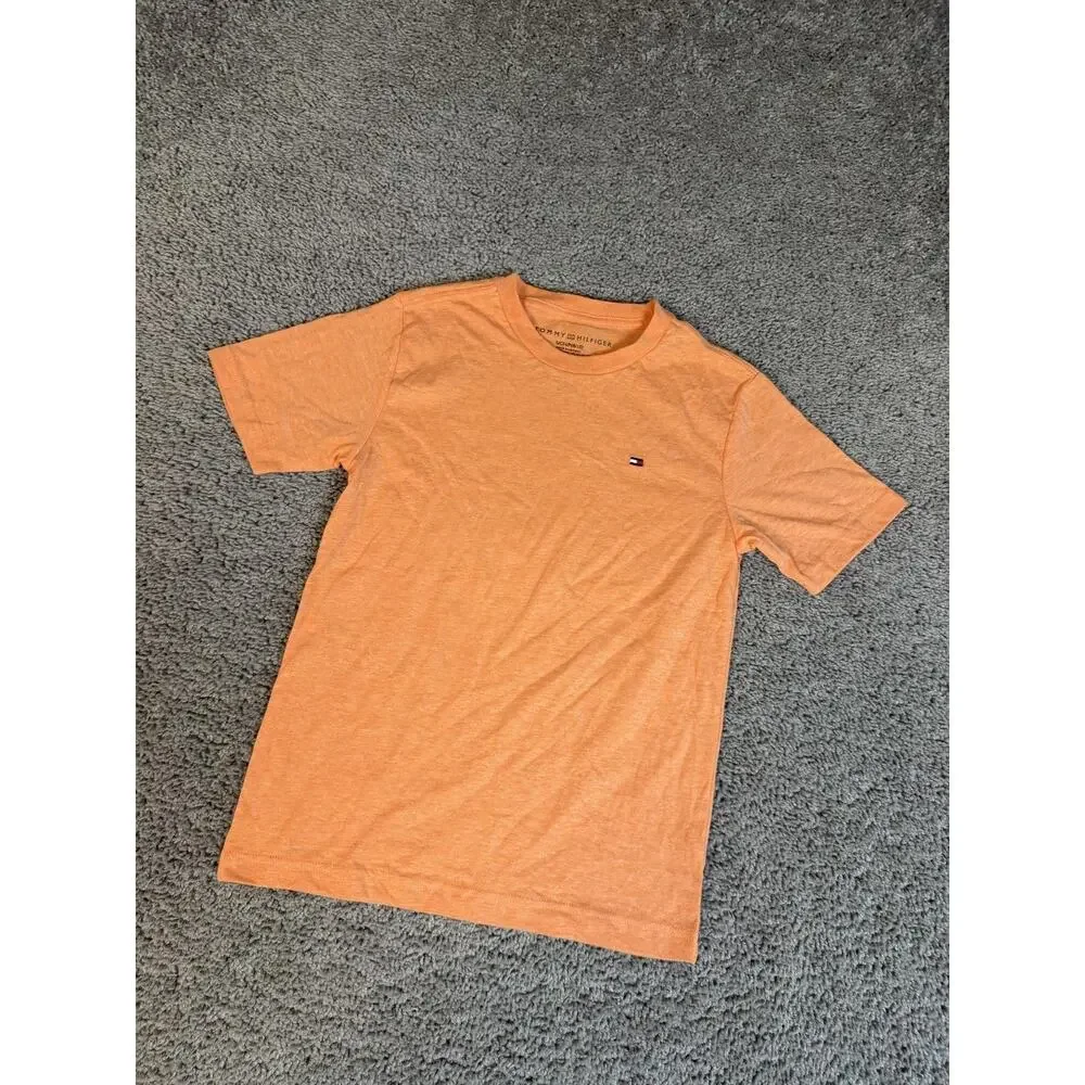 Tommy Hilfiger Shirt Boys Small 8-10 Orange Short Sleeve Tagless Logo Cotton